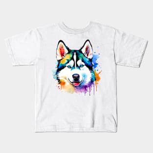 Siberian Husky Watercolor Kids T-Shirt